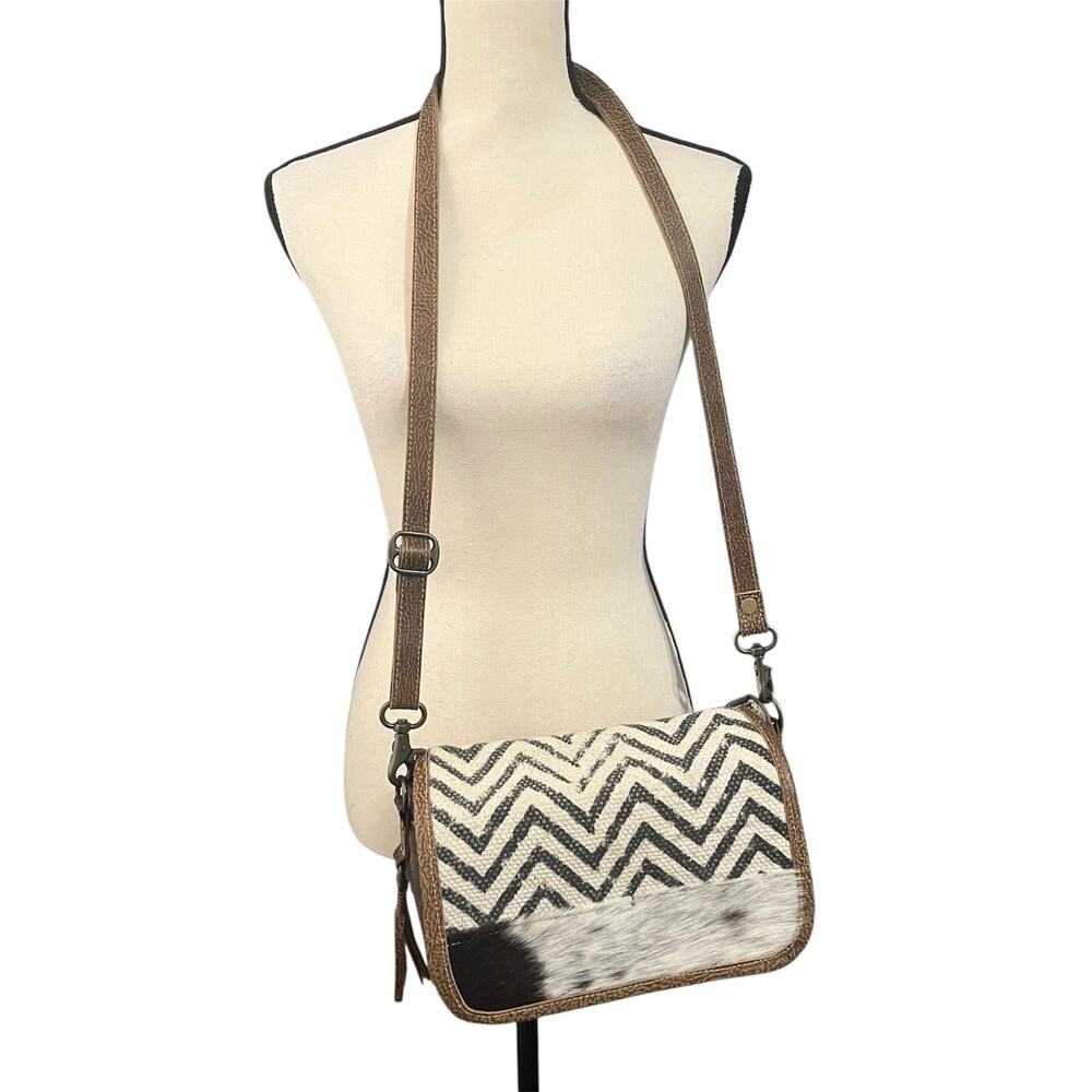 Myra Bag Women's Leather Cotton Crossbody Bag Purse 13"x9"x3" Western Country